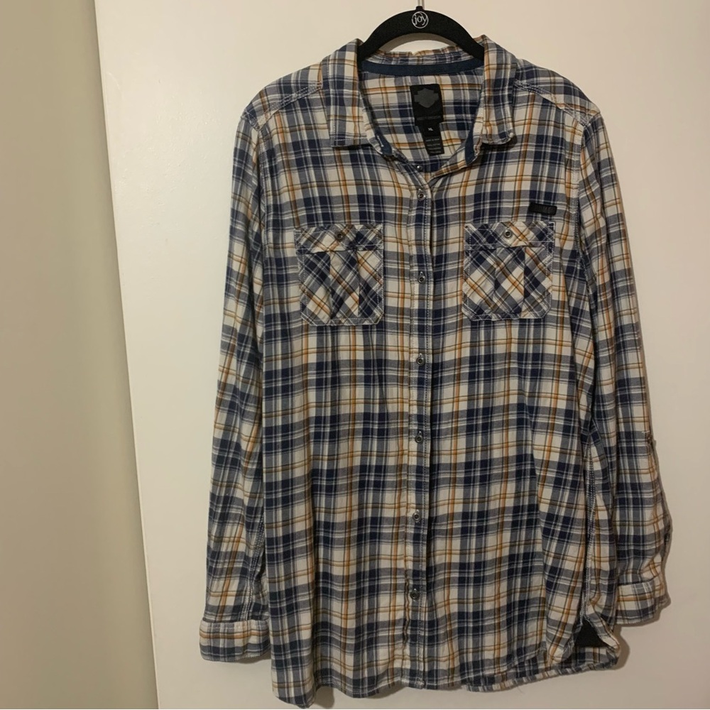 Harley-Davidson Essence Plaid Blue and Yellow Button Down Shirt